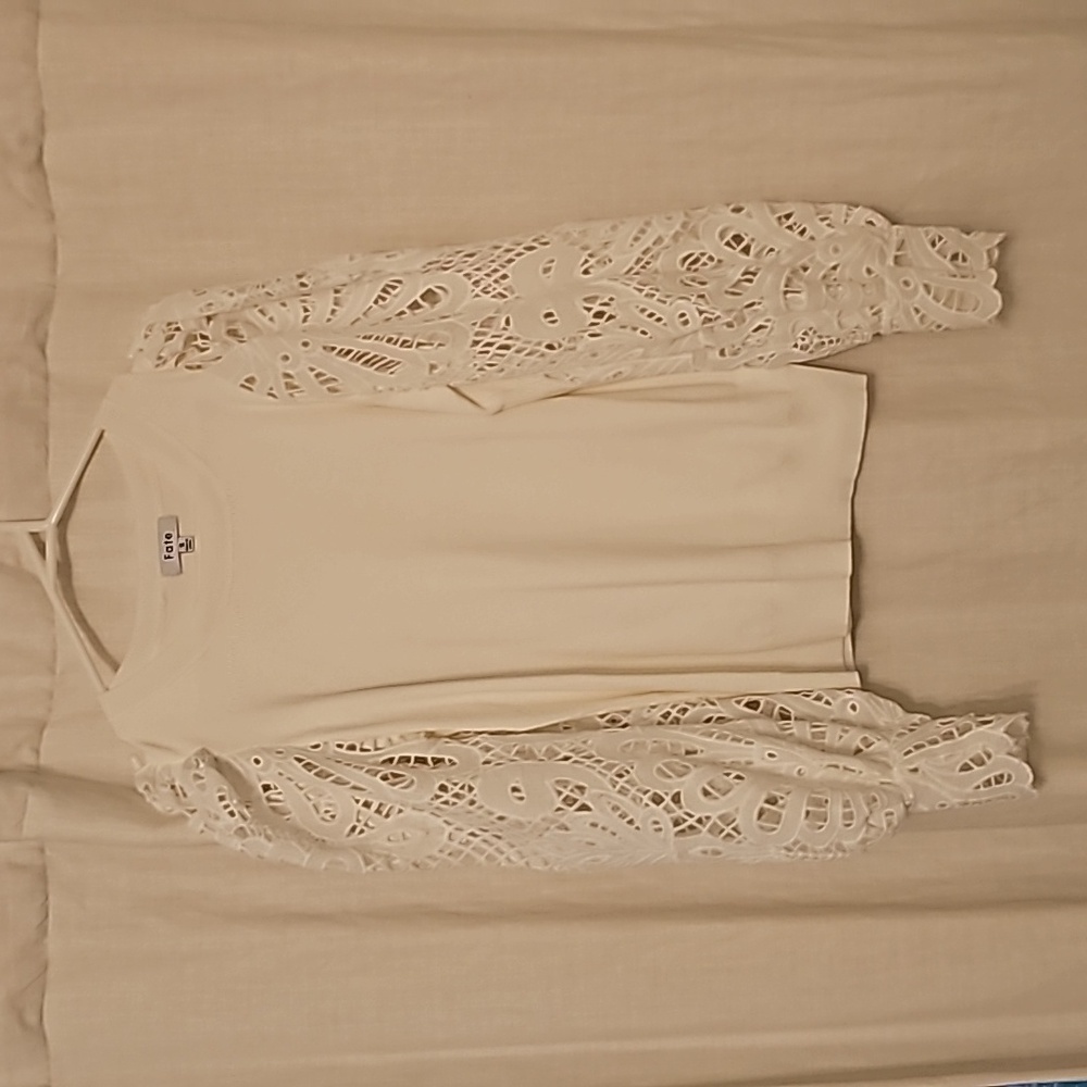 FATE White Knit with Lace Top Size S